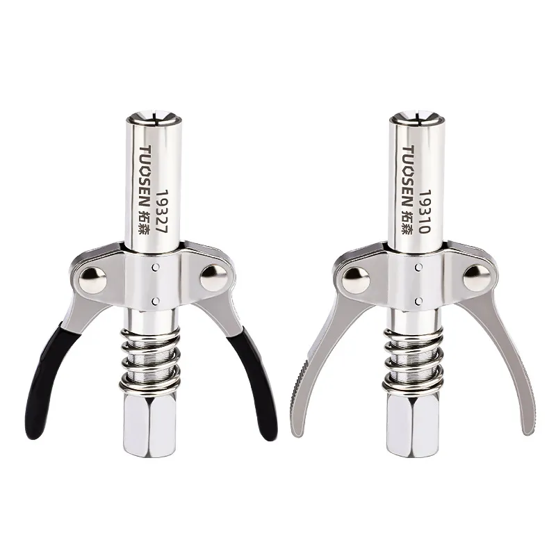 Double‑gear grease nozzle, manual grease gun head, universal swivel grease fitting, self‑locking high‑pressure grease injection nozzle.
